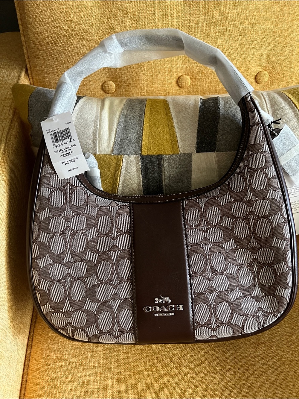 Coach Carmen Signature Jacquard Shoulder Bag in Maple/Silver NWT